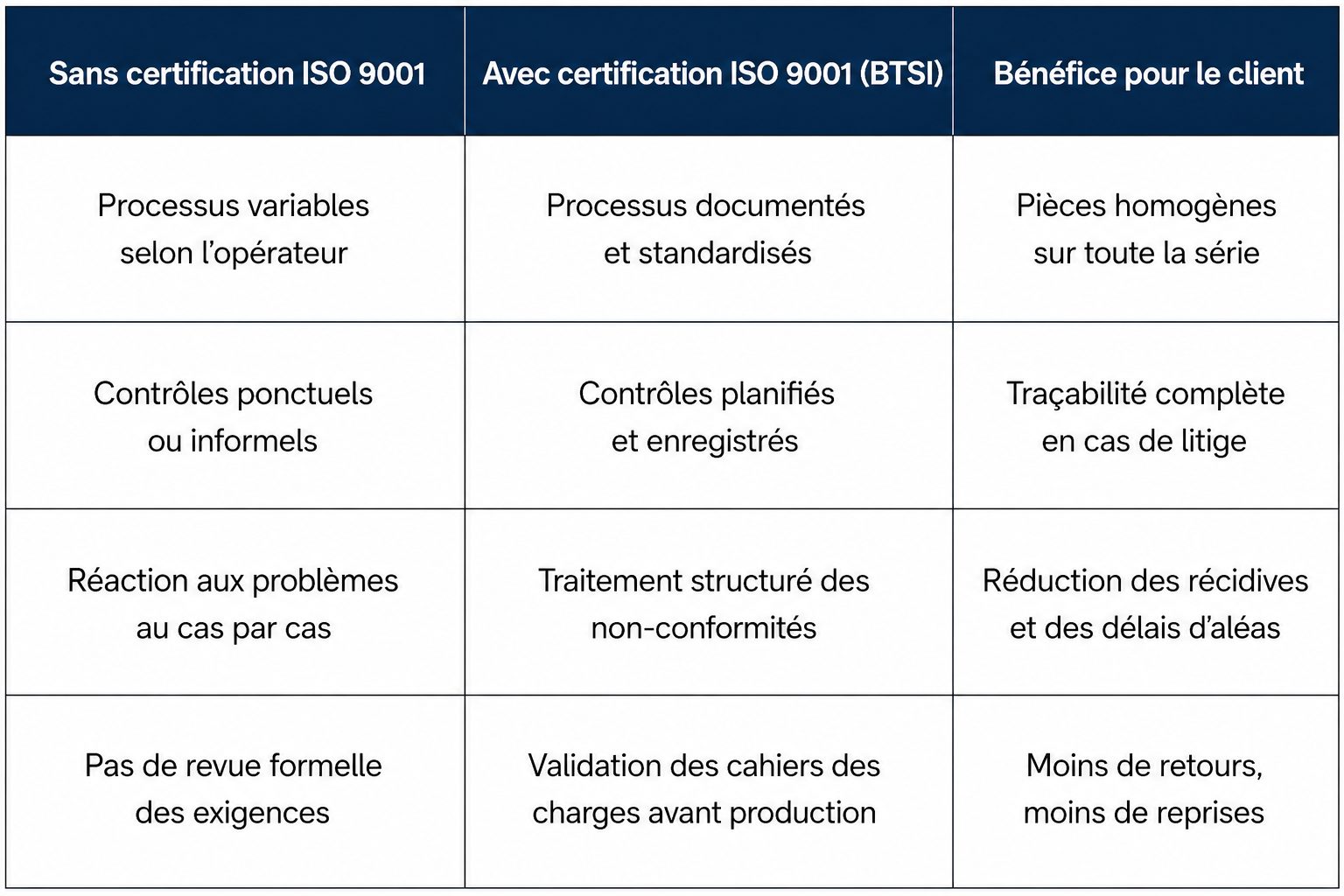 Tableau BTSI certification ISO 9001